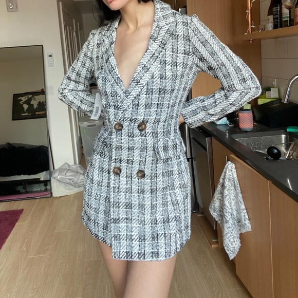 NEW TWEED BLACK AND WHITS BLAZER MINI DRESS - Picture 1 of 4